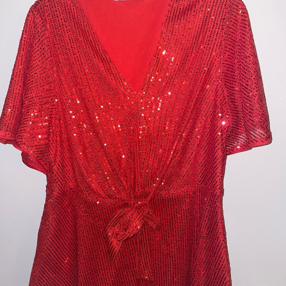 Red Sequin V-Neck blouse